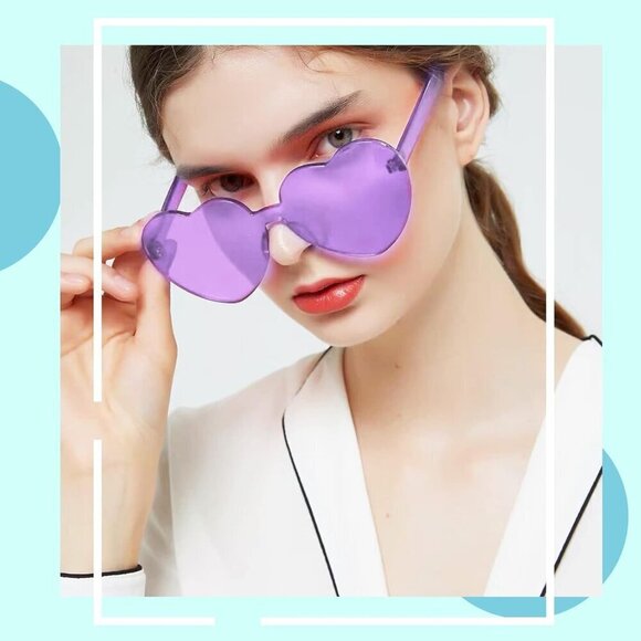 20 Pack Heart Shaped Sunglasses One Piece Candy Color Rimless Glasses for Women - Picture 6 of 6